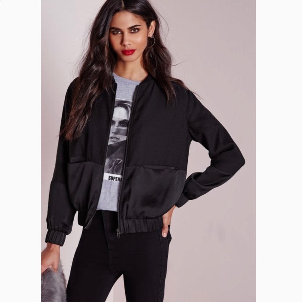 MISGUIDED Black Satin Two-Toned Bomber
